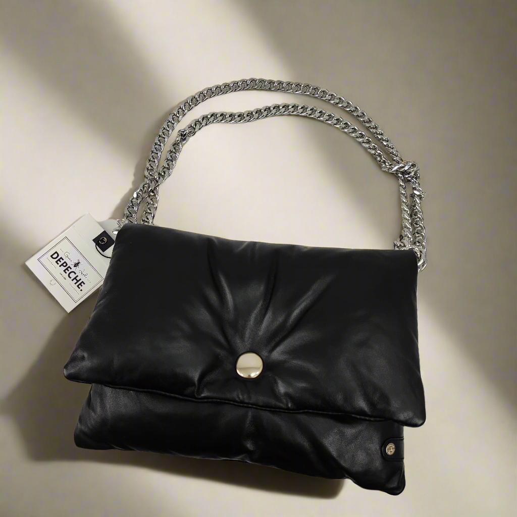 Черна кожена чанта Depeche