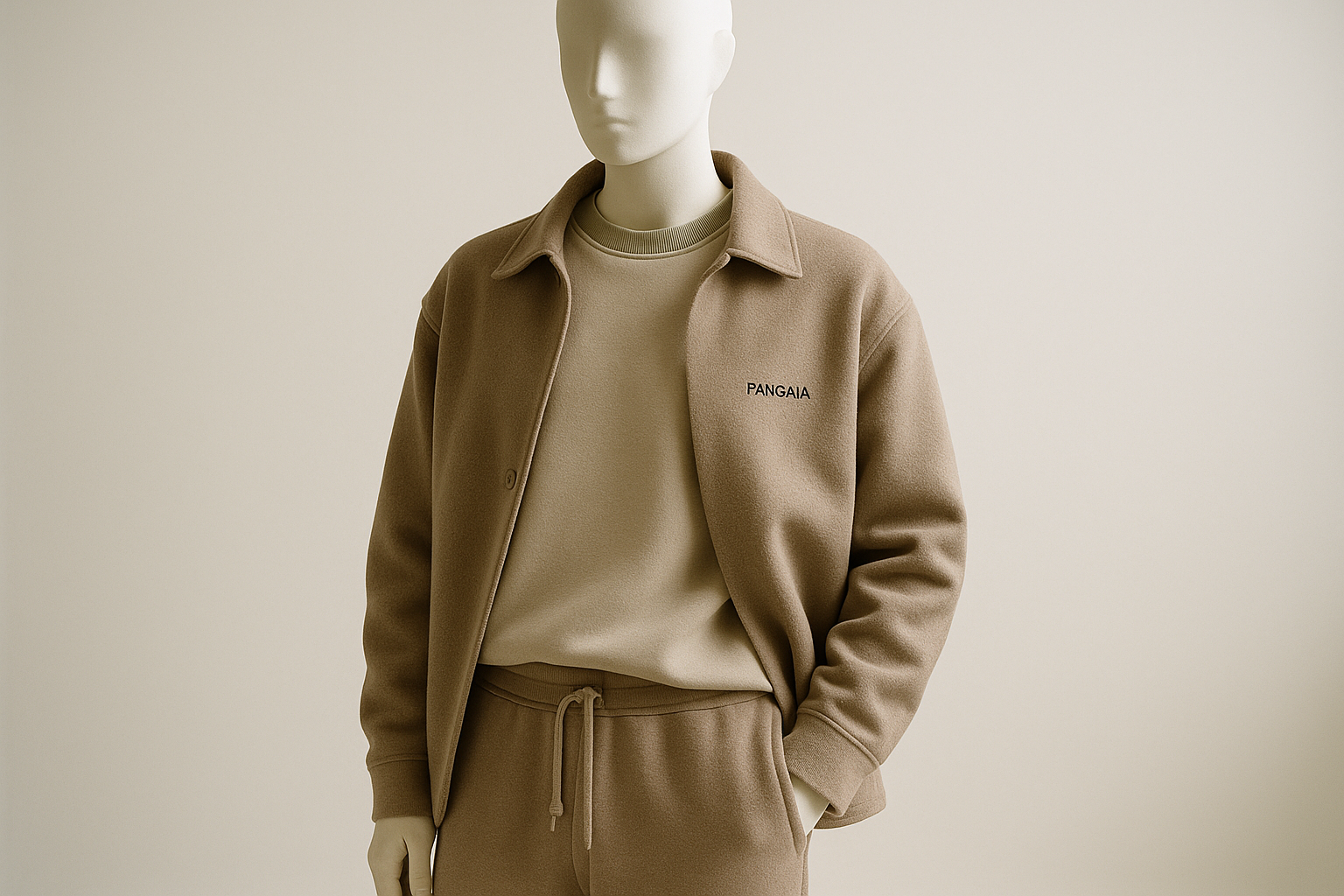 манекенка с дрехи PANGAIA минималистичен дизайн както са артикулите от марката