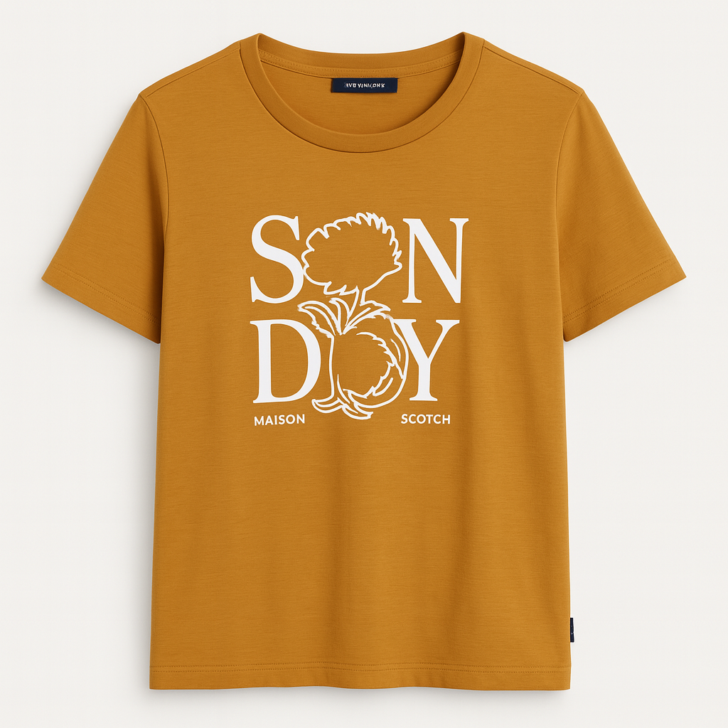 Maison Scotch дамска тениска с принт "Sunday" – горчица